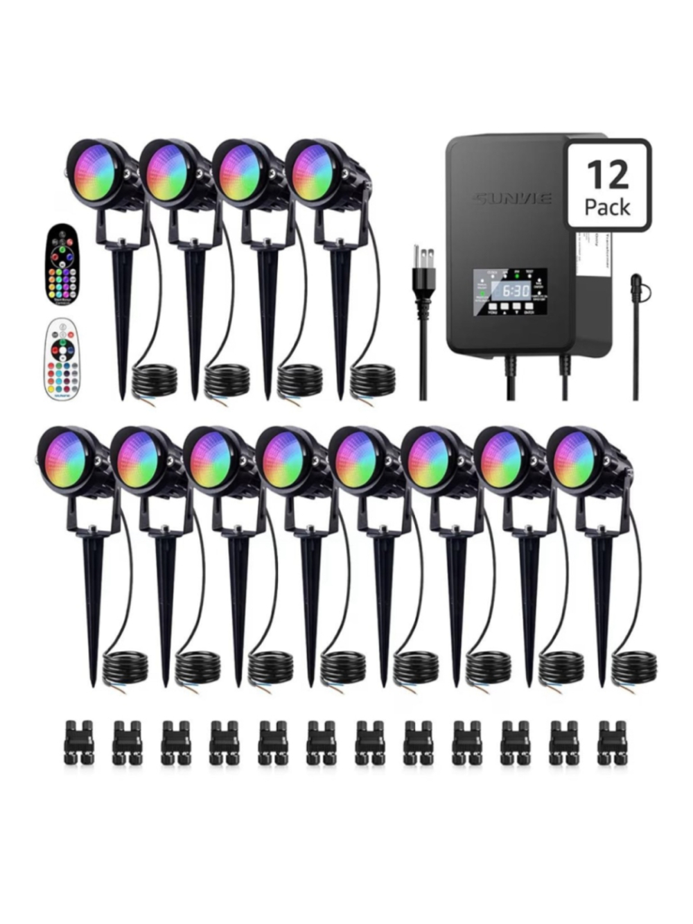 SUNVIE All-in-One LED Low Voltage Landscape Lighting Kit, 12-Pack Landscape Ligh